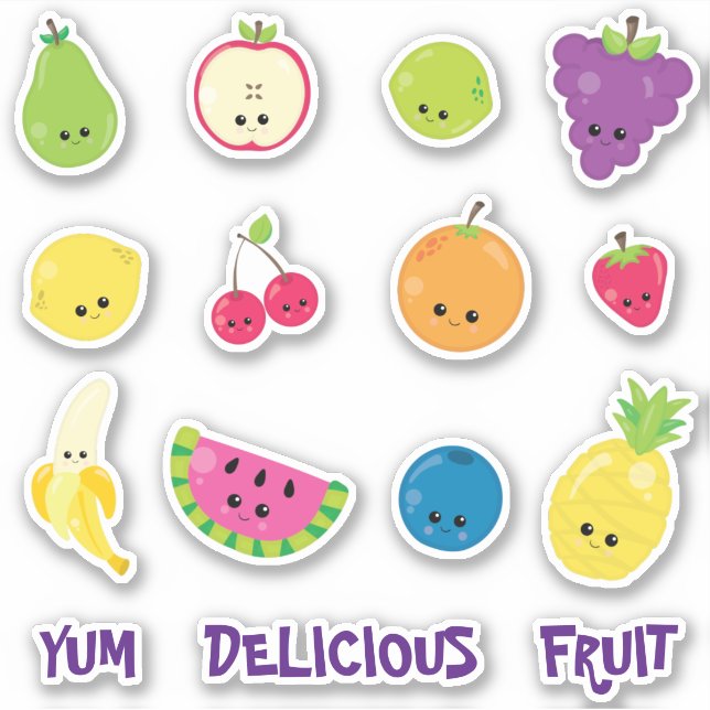 Pegatina Cute Kawaii Yum Delicious Fruit (Anverso)