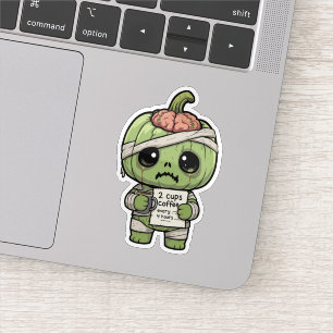 Pegatina Cute Kawaii Zombie Calabaza Adicto al Café Vinyl S
