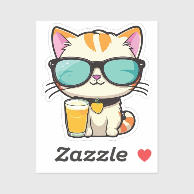 Pegatina cute kitten with soda (Hoja)