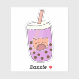 Pegatina Cute Kitty Purple Taro Boba Té de burbuja