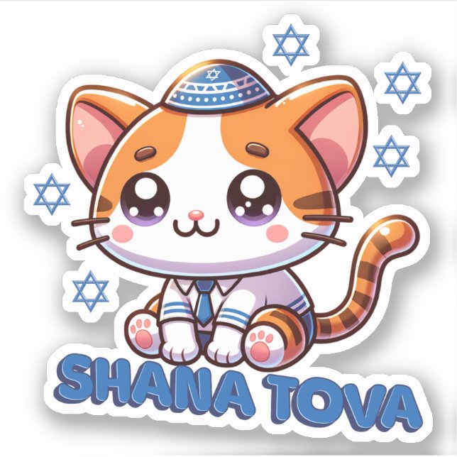 Pegatina Cute Kitty Shana Tova (Anverso)