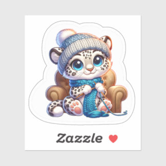 Pegatina Cute Knitting Anime Kawaii Snow Leopard Stickers