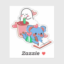 Pegatina Cute Koala Azul Escribiendo & Fantasma Durmiendo c