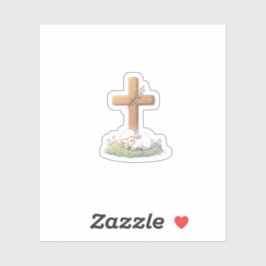 Pegatina Cute Lamb of God & Cross Religious Easter Sticker
