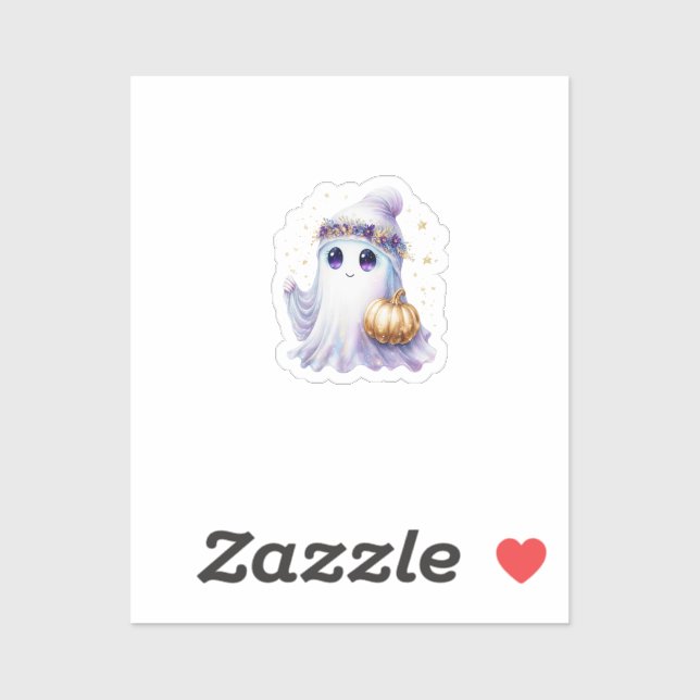 Pegatina Cute Lavendar Fantasma Púrpura Halloween Spooky Bo (Hoja)