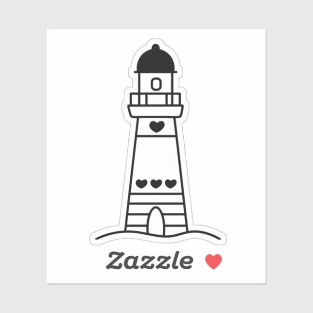 Pegatina Cute Lighthouse with Hearts Black and White (Hoja)