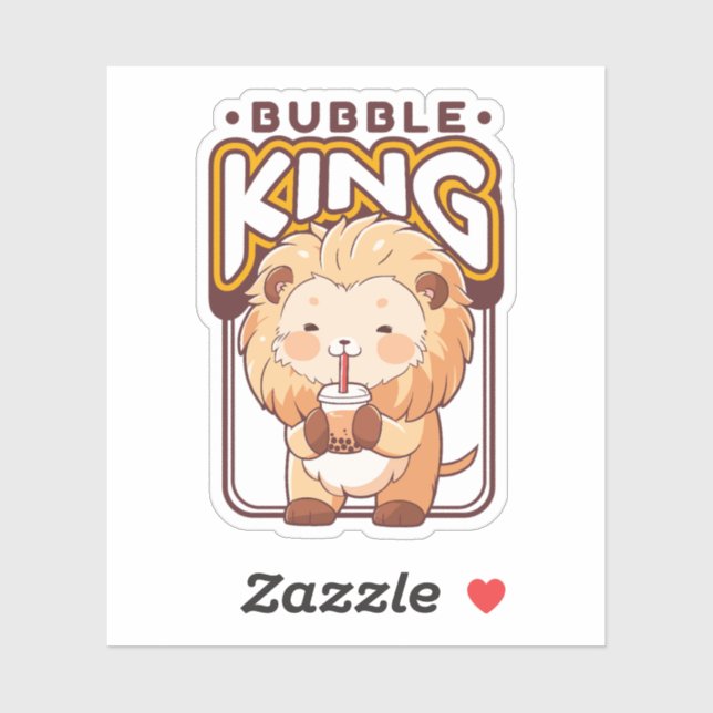 PEGATINA CUTE LION BEBER BOBA TEA (Hoja)