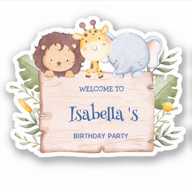 Pegatina Cute Lion Giraffe Flor tropical Fiesta de cumpleañ (Anverso)