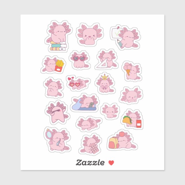 Pegatina Cute Little Axolotls School Pack Stickers (Hoja)
