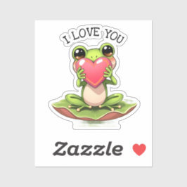 Pegatina Cute Little Frog Holding a Heart | I Love You