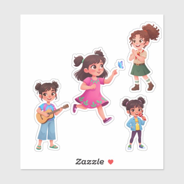 Pegatina Cute Little Girl Cartoon Character Vinyl Sticker  (Hoja)