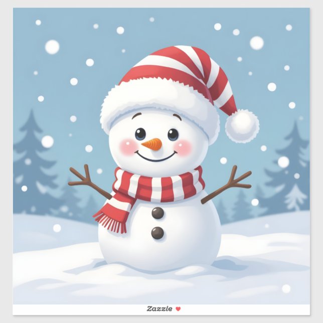 Pegatina Cute little snowman with scarf & hat (Hoja)