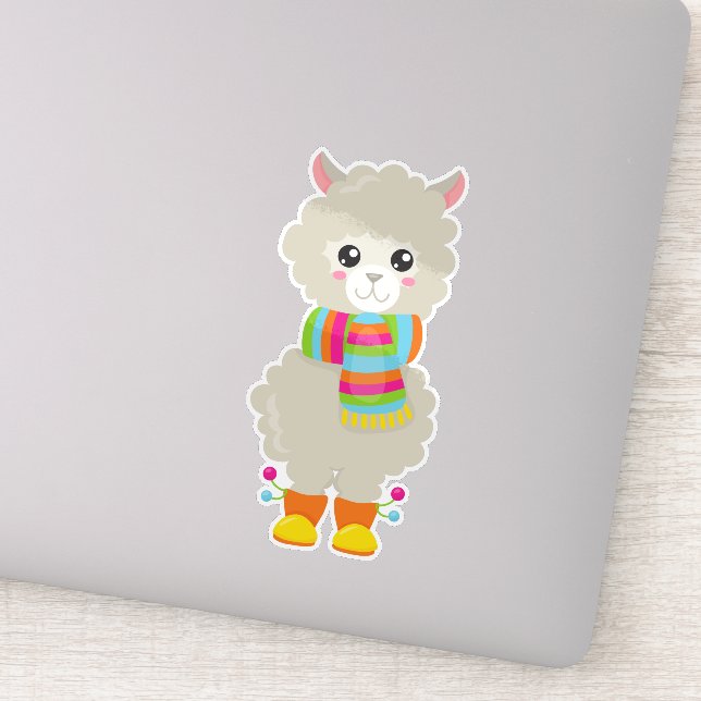 Pegatina Cute Llama, Pequeña Llama, Alpaca, Llama Con Scarf (Detalle)