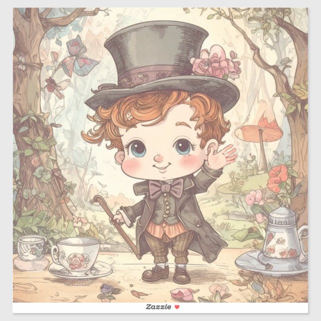 Pegatina Cute Mad Hatter Whimsical Wonderland Woodland Art (Hoja)