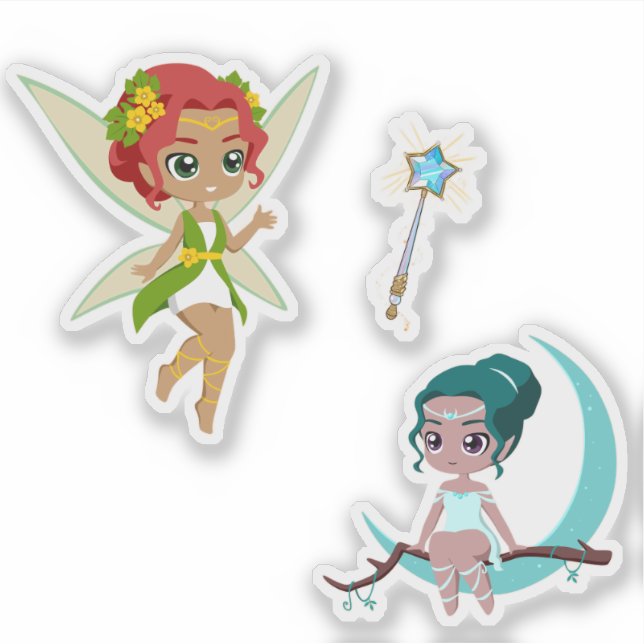 Pegatina Cute Magical Fairy Girl Fantasy Vinyl Sticker Set (Anverso)