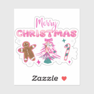 Pegatina Cute Merry Christmas Gingerbread and Candy Design