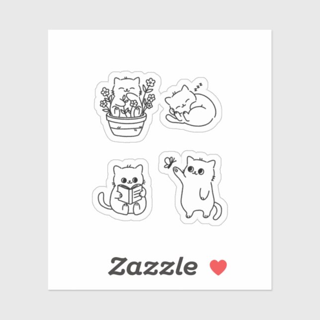 Pegatina Cute Minimal Cat Line Art – Cozy Everyday Kitty  (Hoja)