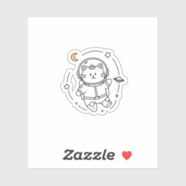 Pegatina Cute Minimalist Astronaut Cat Line Art 
