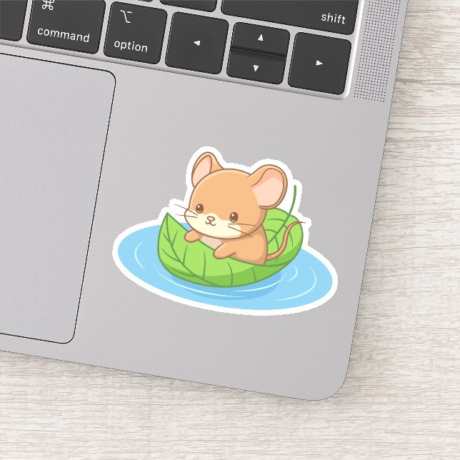 Pegatina Cute Mouse in a Leaf Boat (Detalle)