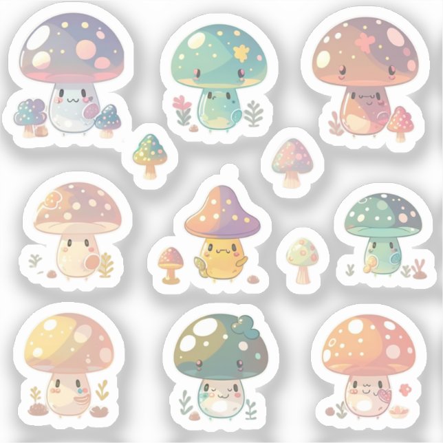 Pegatina Cute Mushroom Holographic Pack (Anverso)