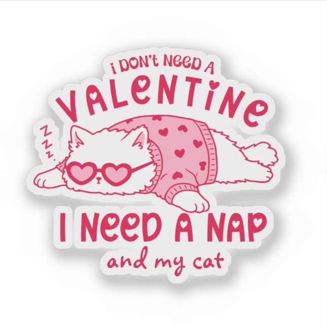 Pegatina Cute Napping Cat Funny Custom Valentine (Anverso)