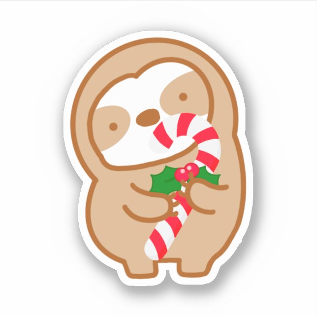Pegatina Cute Navidades Candy Cane Sloth (Anverso)