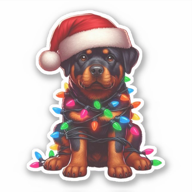 Pegatina Cute Navidades Rottweiler (Anverso)