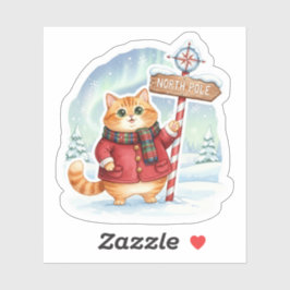 Pegatina Cute North Pole Cat in Coat & Scarf Christmas
