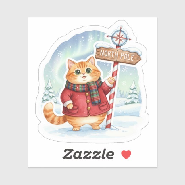 Pegatina Cute North Pole Cat in Coat & Scarf Christmas  (Hoja)
