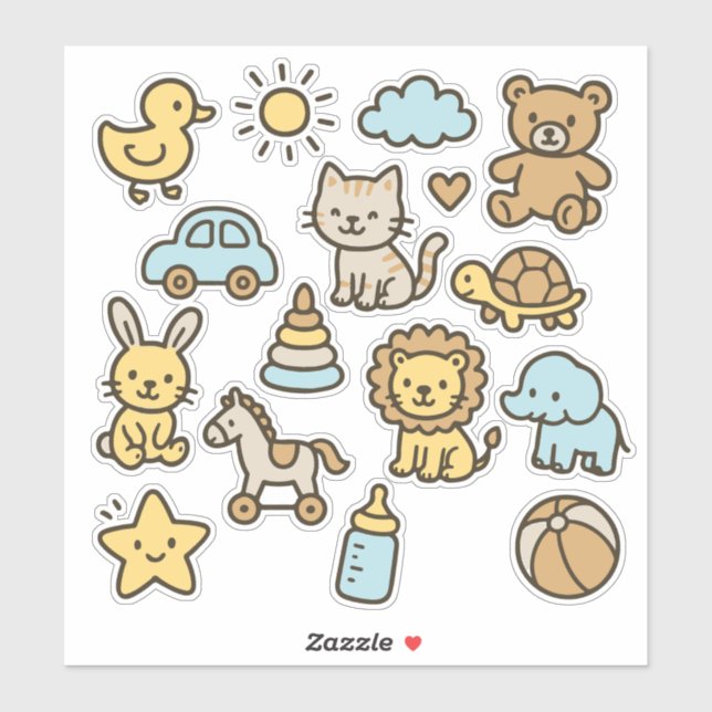 Pegatina Cute Nursery Toys Sticker Pack – Baby Room & Kids (Hoja)