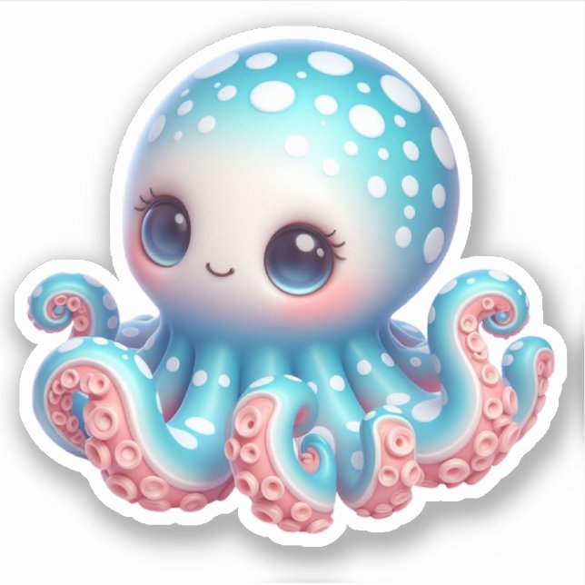 Pegatina Cute Octopus Custom-Cut Vinyl Stickers (Anverso)