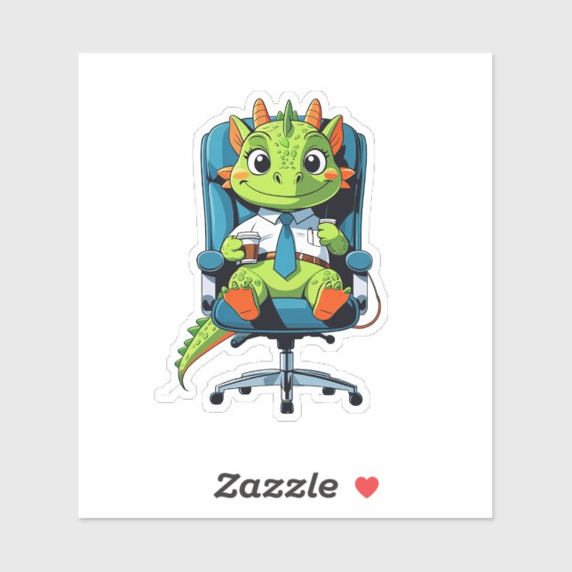 Pegatina Cute Office Dragon Sticker | Funny Cartoon Decal (Hoja)