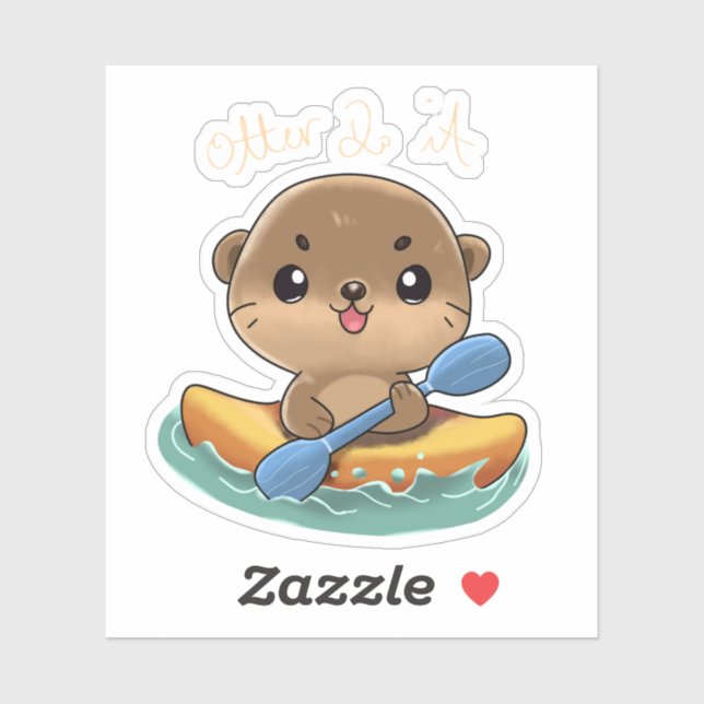 Pegatina Cute Otter Kayaking (Hoja)