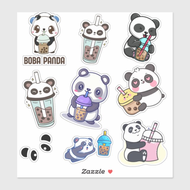 Pegatina Cute Panda Bobble Tea Kids (Hoja)