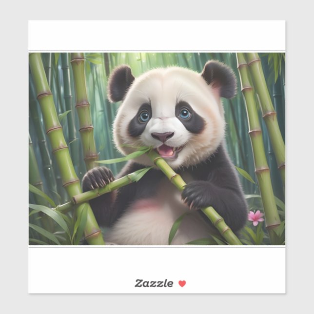 Pegatina Cute Panda Comiendo Bambú (Hoja)