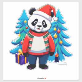 Pegatina Cute Panda con Gorro de Santa y Suéter de Navidad