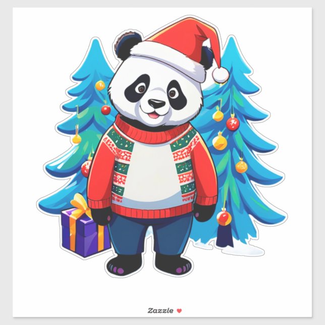 Pegatina Cute Panda con Gorro de Santa y Suéter de Navidad (Hoja)