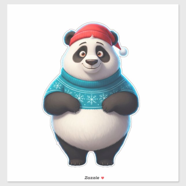 Pegatina Cute Panda con sombrero de Santa y suéter de Navid (Hoja)