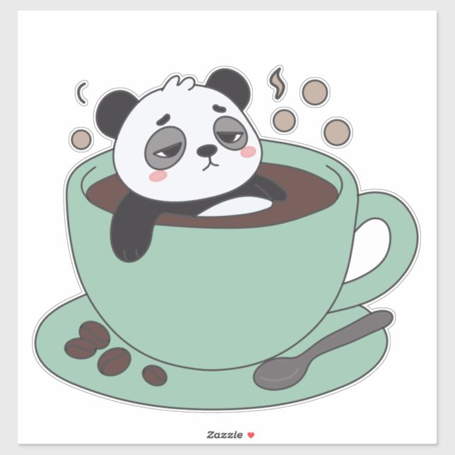 Pegatina Cute Panda In Coffee Cup Coffee Lover Gift (Hoja)