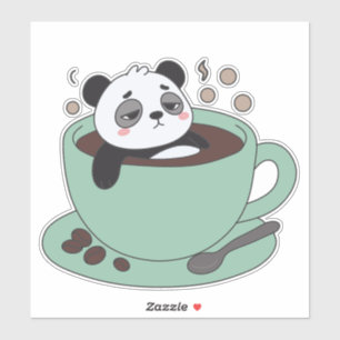 Pegatina Cute Panda In Coffee Cup Coffee Lover Gift