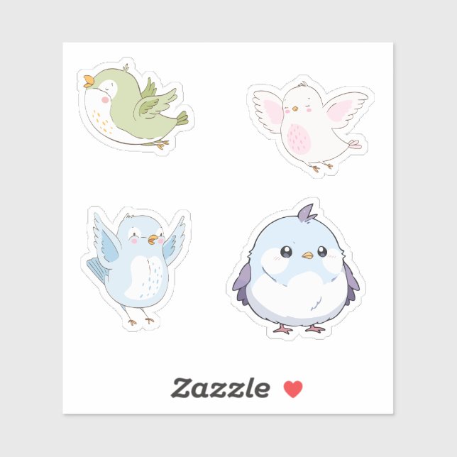 Pegatina Cute Pastel Birds Vinyl Stickers (Hoja)