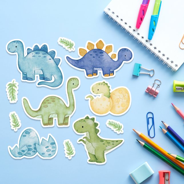 Pegatina Cute Pastel Dinosaurios Acuarela Dino (Cute Dinosaur Stickers for kids. Perfect for waterbottles, books and suitable as Birthday gifts.)