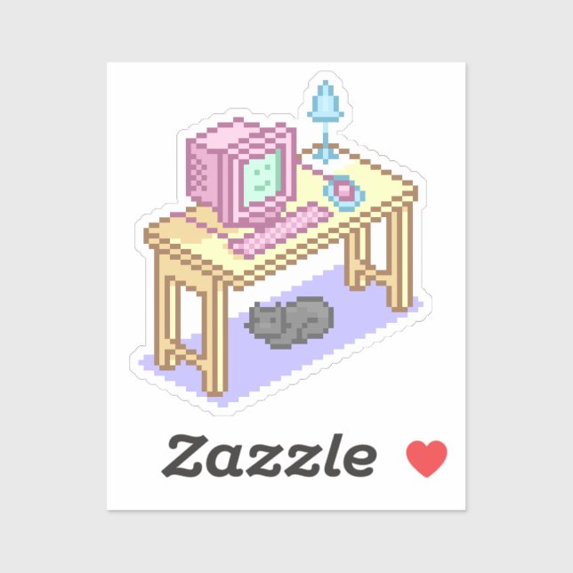 Pegatina Cute Pastel Pixel Art Escritorio Cat (Hoja)