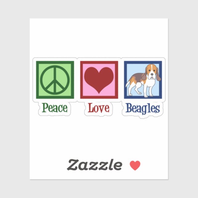 Pegatina Cute Peace Love Beagles (Hoja)
