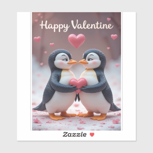 Pegatina Cute Penguin Valentine Adorable Couple Love (Hoja)