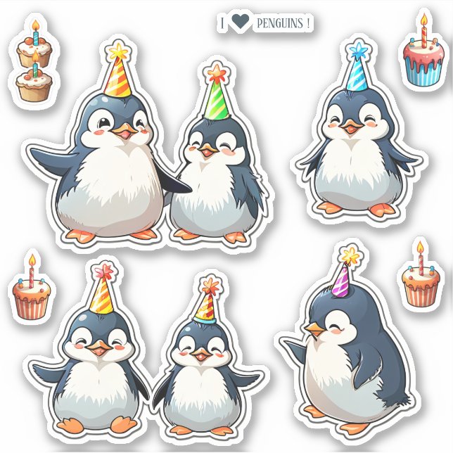 Pegatina Cute Penguins Scrapbook Cumpleaños (Anverso)
