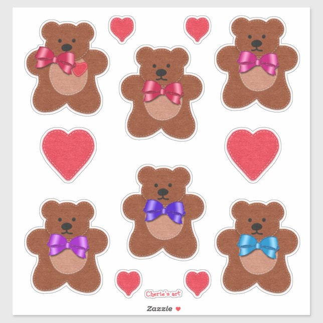 Pegatina Cute Pequeño Felt Look Valentine Teddy Bears (Hoja)