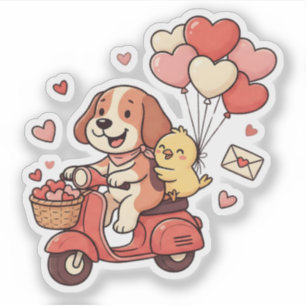 Pegatina Cute Perro De San Valentín Scooter Corazones Globo