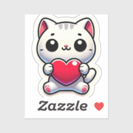 Pegatina Cute Personalizado Gatos sosteniendo el corazón mu