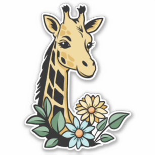 Pegatina Cute Personalizado Giraffe Y Flores